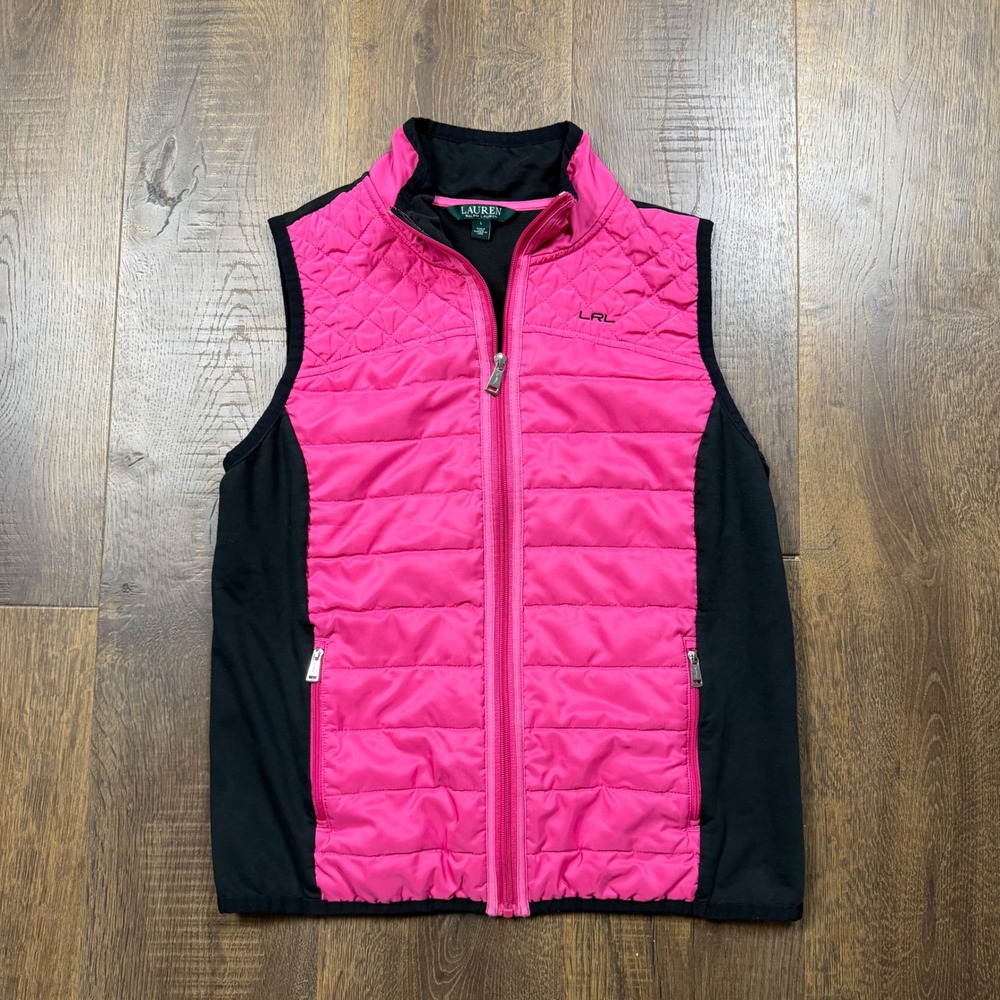 Lauren Ralph Lauren Puffer Vest Womens L Pink Black Quilted Zip
